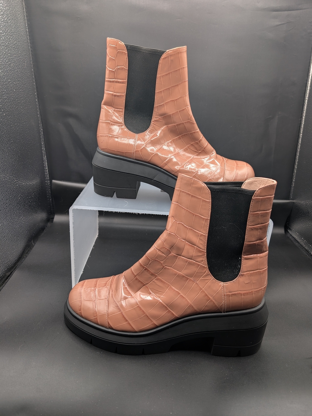 Stuart Weitzman Brown Croc-Embossed Chelsea Booties